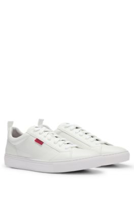 HUGO - Cupsole trainers in faux leather with logo flag - White