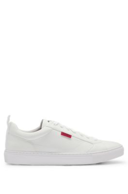 Cupsole trainers in faux leather with logo flag, White