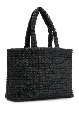 Faux-leather quilted-effect shopper bag with logo trim, Black