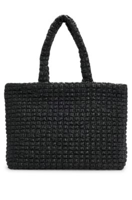 Faux-leather quilted-effect shopper bag with logo trim, Black
