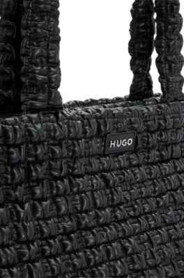 Faux-leather quilted-effect shopper bag with logo trim, Black