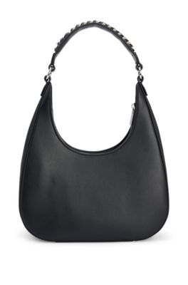 HUGO - Hobo bag in faux leather with chain-trimmed strap - Black
