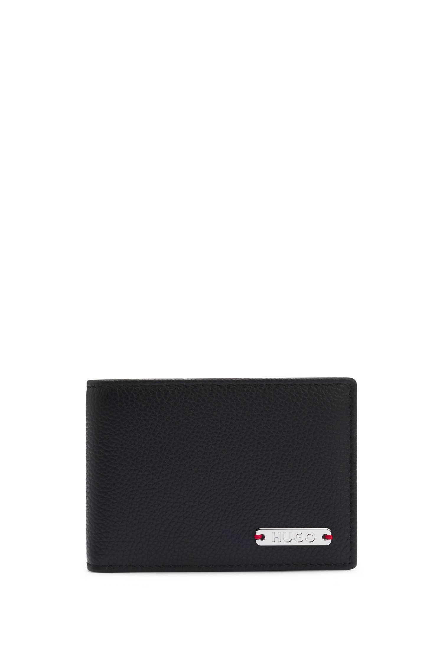 Grained-leather card holder with logo plate