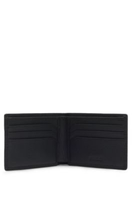 Tarjetero de piel granulada con placa de logo, Negro