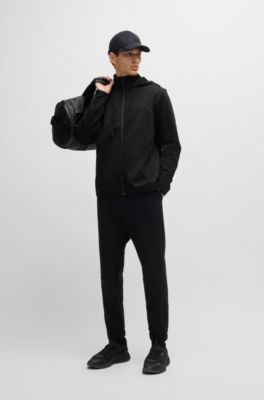 Sudadera con capucha y cremallera en forro polar aglomerado con detalle de logo, Negro