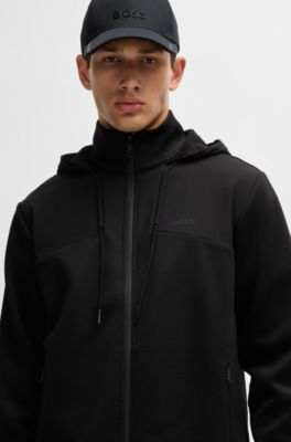 Sudadera con capucha y cremallera en forro polar aglomerado con detalle de logo, Negro