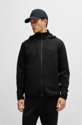 Sudadera con capucha y cremallera en forro polar aglomerado con detalle de logo, Negro