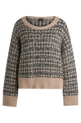 Jacquard-knit sweater with three-colored yarn, Patterned