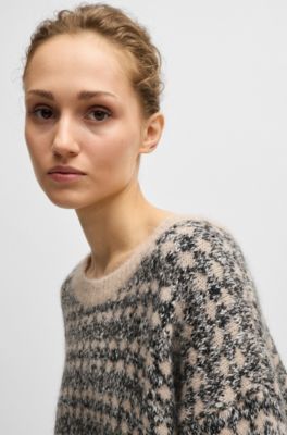 Jacquard-knit sweater with three-colored yarn, Patterned