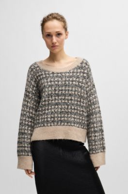 Jacquard-knit sweater with three-colored yarn, Patterned