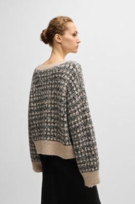 Jacquard-knit sweater with three-colored yarn, Patterned