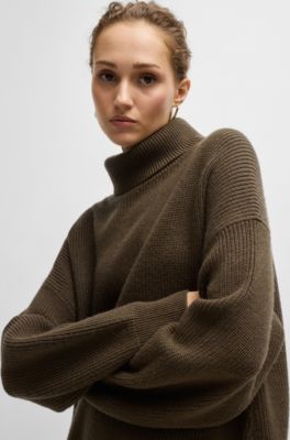 Ribbed rollneck sweater in wool, Light Green