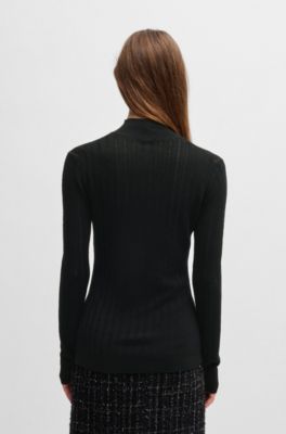 Wool sweater with structured stripes, Black
