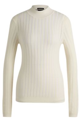 Hugo Boss Virgin-wool Sweater With Structured Stripes In White