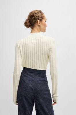 Wool sweater with structured stripes, White