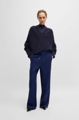 V-neck sweater with melange effect, Dark Purple