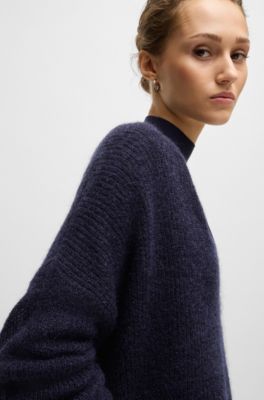 V-neck sweater with melange effect, Dark Purple