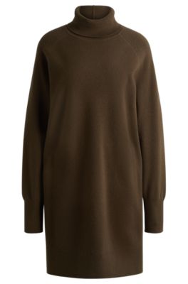 Hugo Boss Boss Felindane Turtleneck Long Sleeve Wool & Cashmere Sweater Dress In Light Green