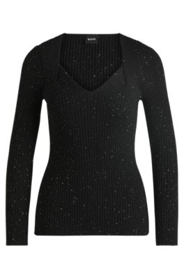 Hugo Boss Ribbed Sweater With Sequin Embellishments In Black