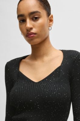 Ribbed sweater with sequin embellishments, Black