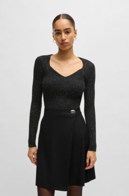 Ribbed sweater with sequin embellishments, Black