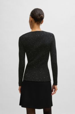 Ribbed sweater with sequin embellishments, Black