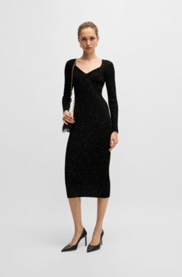 Long-sleeved knitted dress with sequin embellishments, Black