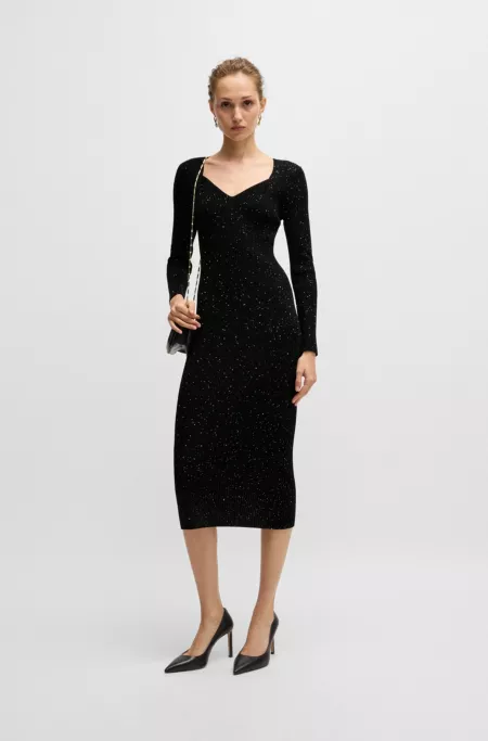 Long-sleeved knitted dress with sequin embellishments