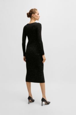 Long-sleeved knitted dress with sequin embellishments, Black