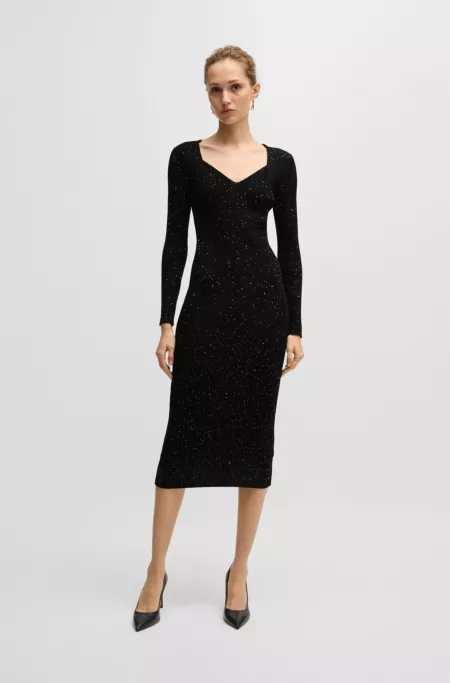 Long-sleeved knitted dress with sequin embellishments