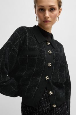 Chaquetilla en tweed brillante con botones, Negro