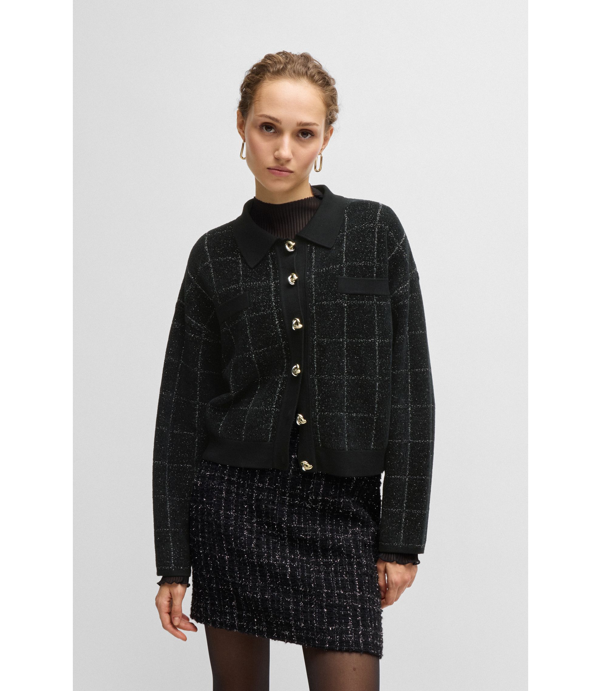BOSS - Cropped jacket in sparkle tweed with feature buttons
