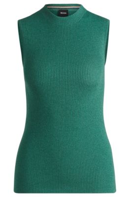 Hugo Boss Sleeveless Ribbed Top With Sparkle Effect In Light Green