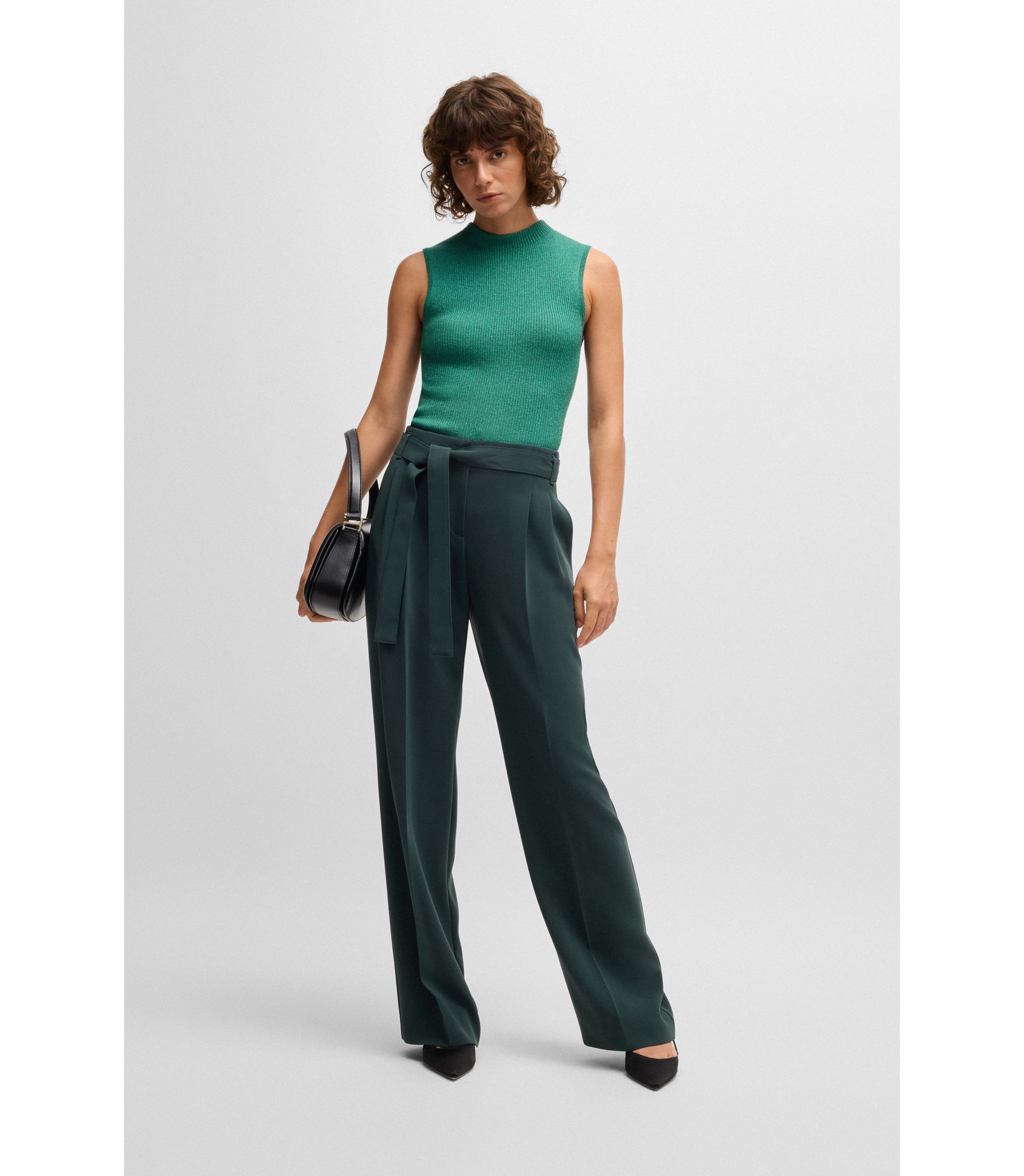 BOSS - Sleeveless ribbed top with sparkle effect - Light Green