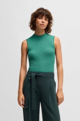 Sleeveless ribbed top with sparkle effect, Light Green