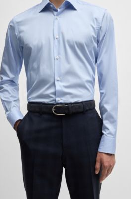 Italian-suede belt with rounded brass buckle, Dark Blue