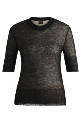 Hugo Boss Double-layer Sweater In A Textured-wool Blend In Patterned
