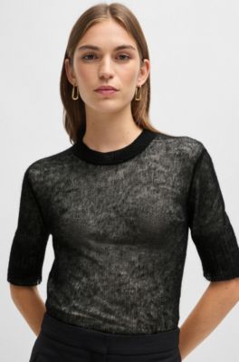 Double-layer sweater in a textured-wool blend, Patterned