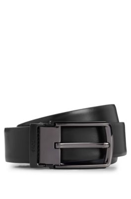 Hugo Boss Reversible Italian-leather Belt With Branded Keeper In Black