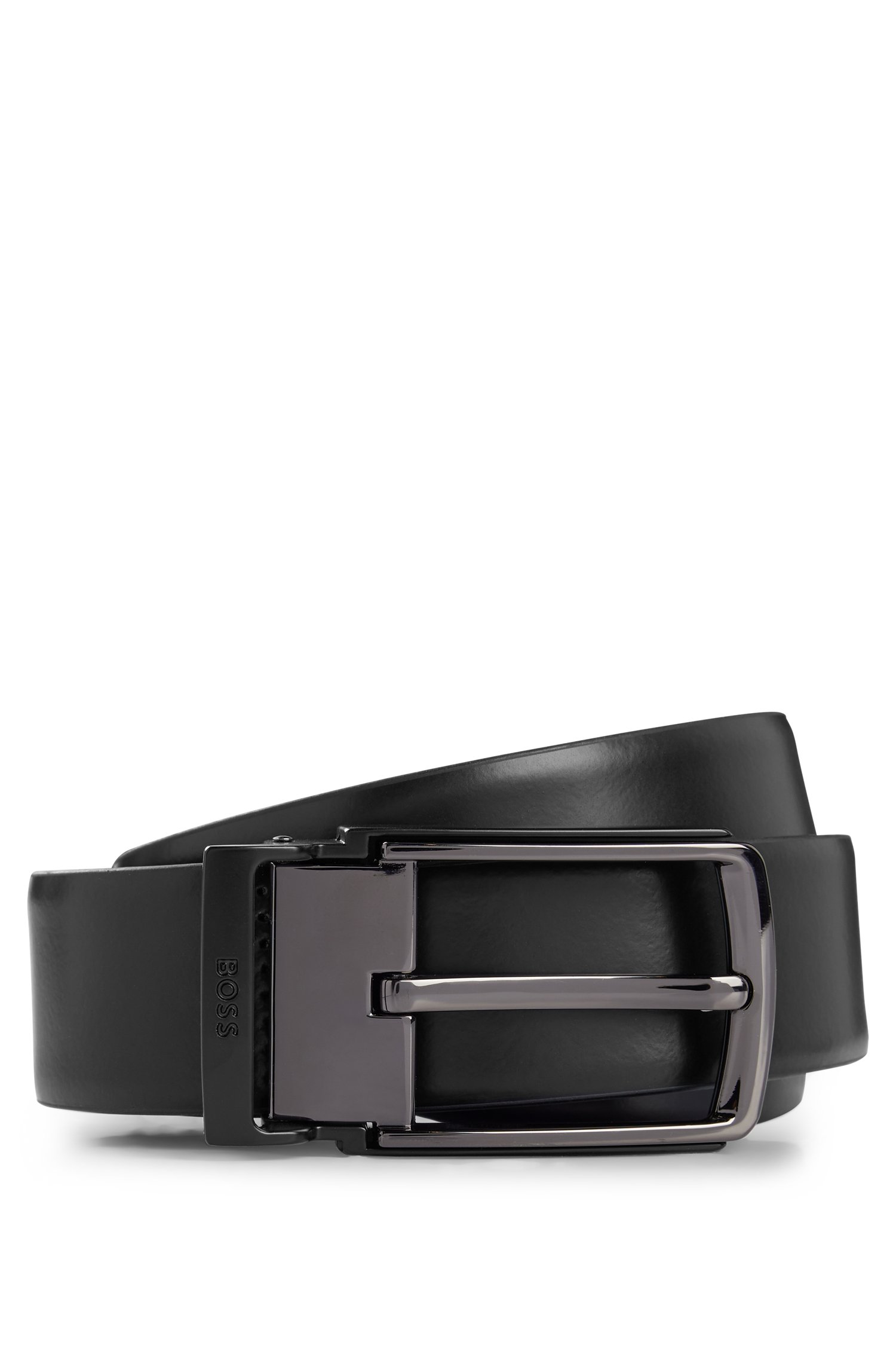 Reversible Italian-leather belt with branded keeper