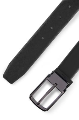 Ceinture r&eacute;versible en cuir italien avec passant logot&eacute;, Noir