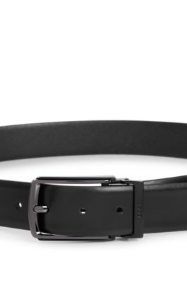 Ceinture r&eacute;versible en cuir italien avec passant logot&eacute;, Noir