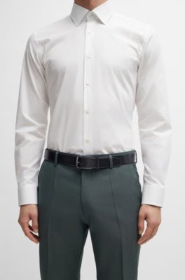 Ceinture r&eacute;versible en cuir italien avec passant logot&eacute;, Noir