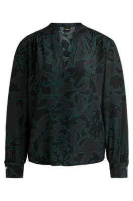 Hugo Boss Regular-fit Long-sleeved Blouse In Printed Silk In Patterned