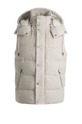 Hugo Boss Padded Gilet In Cotton-cashmere Corduroy With Detachable Hood In White