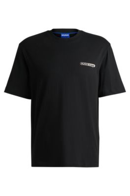 Cotton-jersey T-shirt with graphic prints, Black