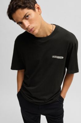 Cotton-jersey T-shirt with graphic prints, Black