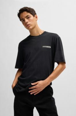 Cotton-jersey T-shirt with graphic prints, Black