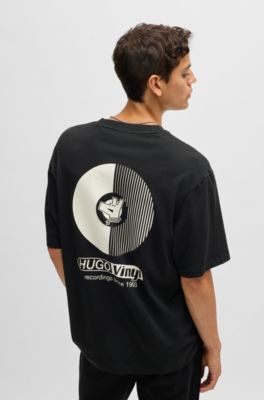 Cotton-jersey T-shirt with graphic prints, Black