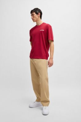 Cotton-jersey T-shirt with graphic prints, Dark Red